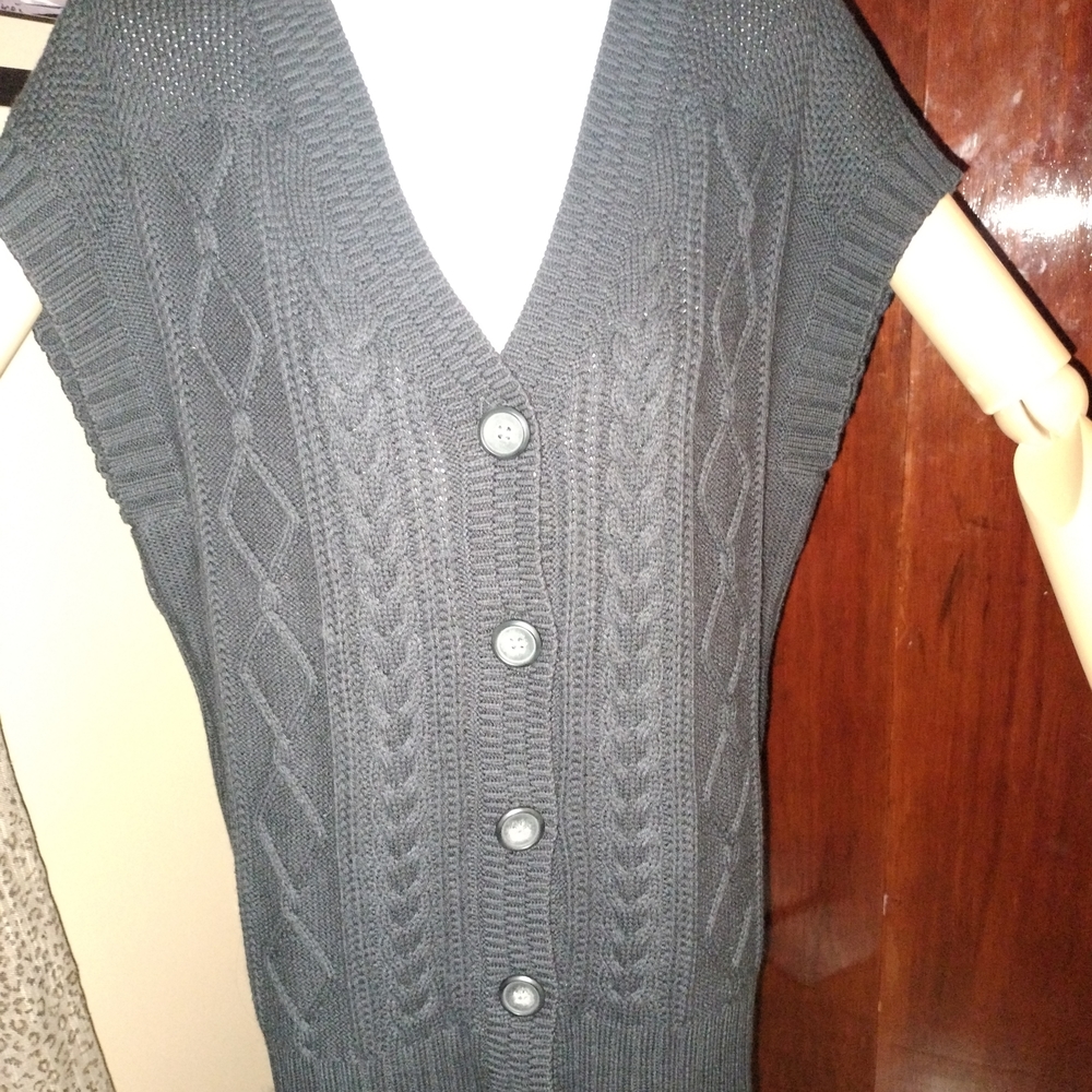 Black Cable Knit Button-Up Vest